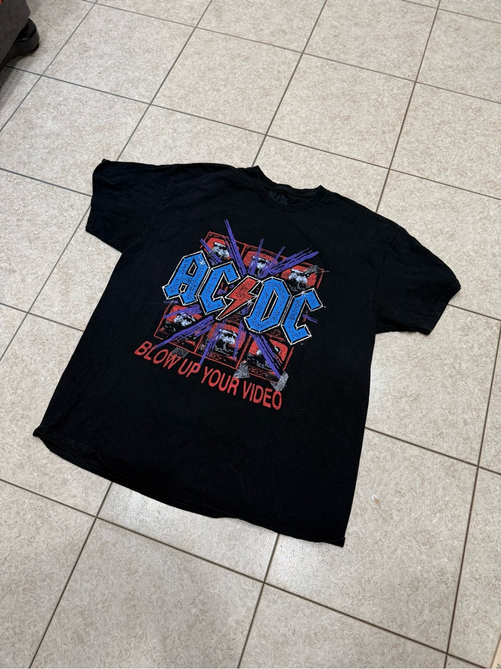 AC/DC Black Tee with Blue and Red Graphic